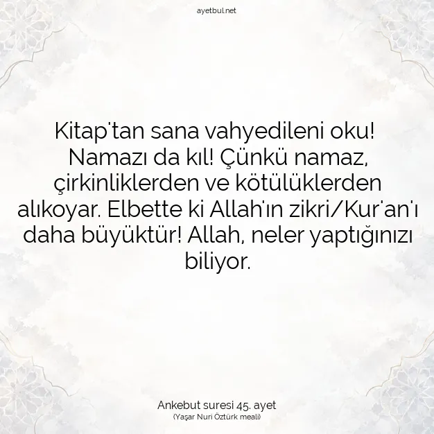 Ayetbul | Kuran Mealleri | Quran | Ankebut suresi 45. ayet