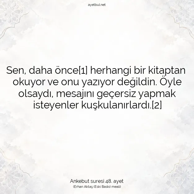 Ayetbul | Kuran Mealleri | Quran | Ankebut suresi 48. ayet