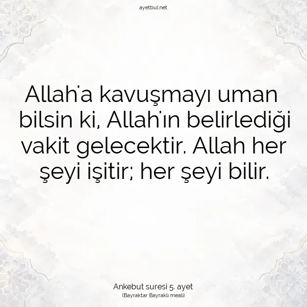 Ayetbul | Kuran Mealleri | Quran | Ankebut suresi 5. ayet