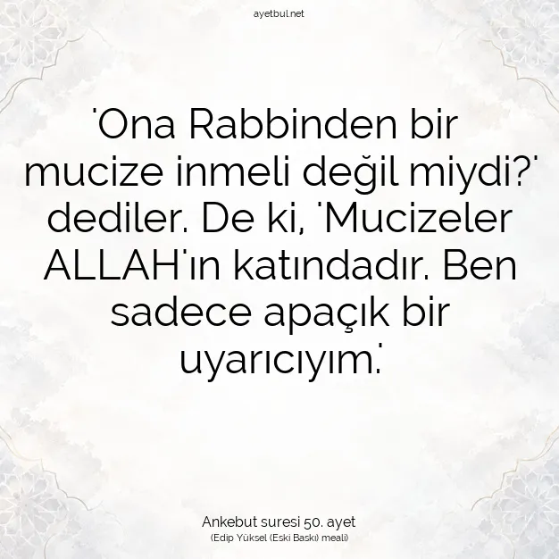 Ayetbul | Kuran Mealleri | Quran | Ankebut suresi 50. ayet