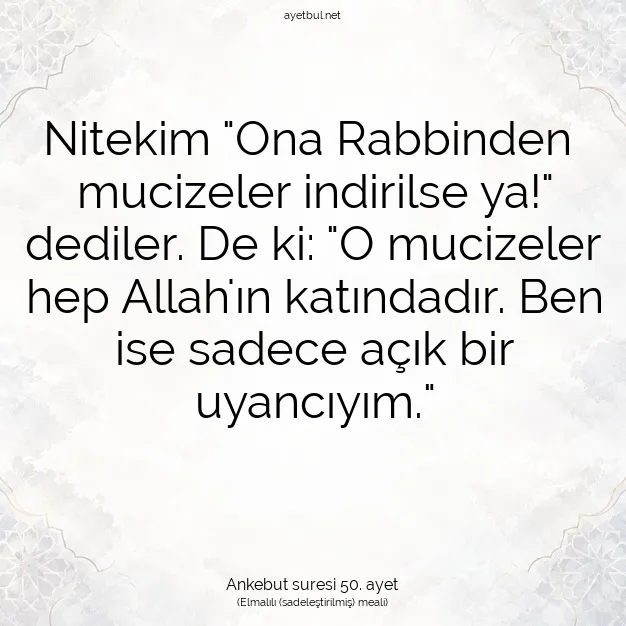 Ayetbul | Kuran Mealleri | Quran | Ankebut suresi 50. ayet