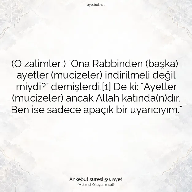 Ayetbul | Kuran Mealleri | Quran | Ankebut suresi 50. ayet