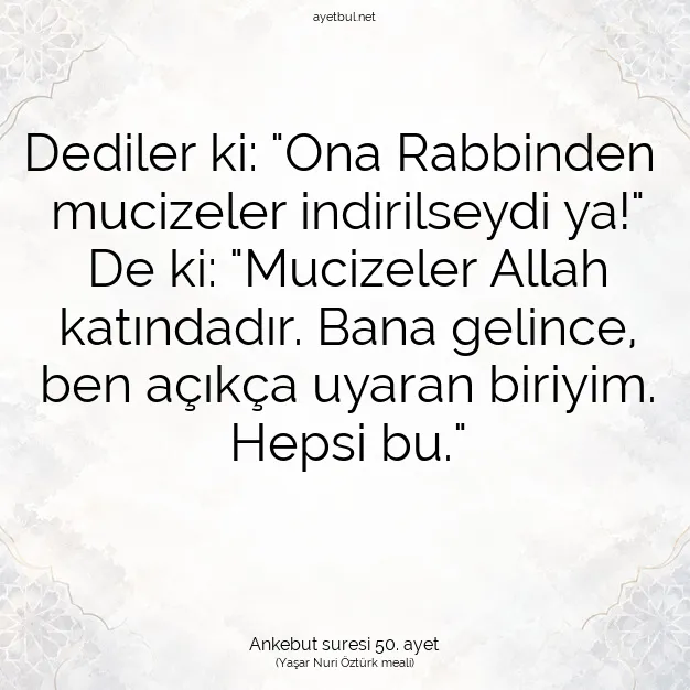 Ayetbul | Kuran Mealleri | Quran | Ankebut suresi 50. ayet