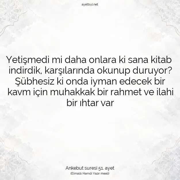 Ayetbul | Kuran Mealleri | Quran | Ankebut suresi 51. ayet