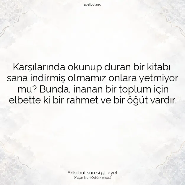 Ayetbul | Kuran Mealleri | Quran | Ankebut suresi 51. ayet