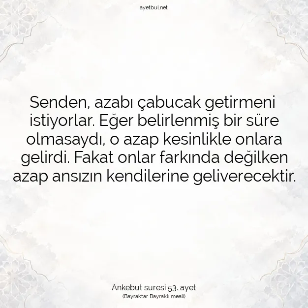 Ayetbul | Kuran Mealleri | Quran | Ankebut suresi 53. ayet