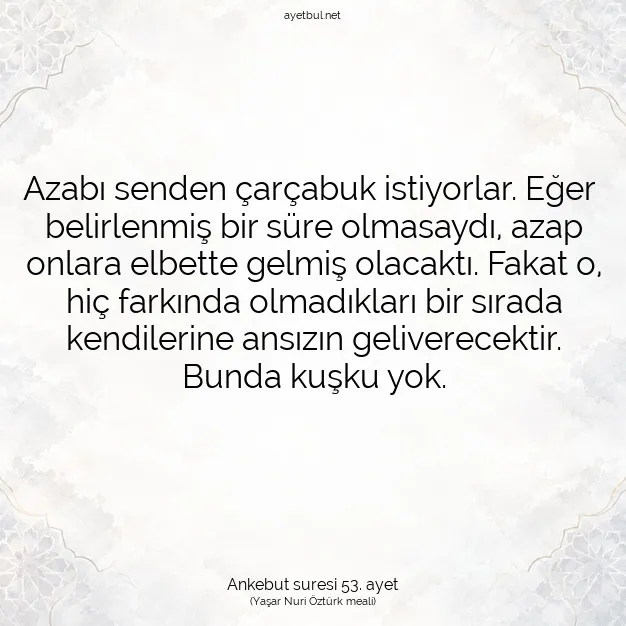 Ayetbul | Kuran Mealleri | Quran | Ankebut suresi 53. ayet