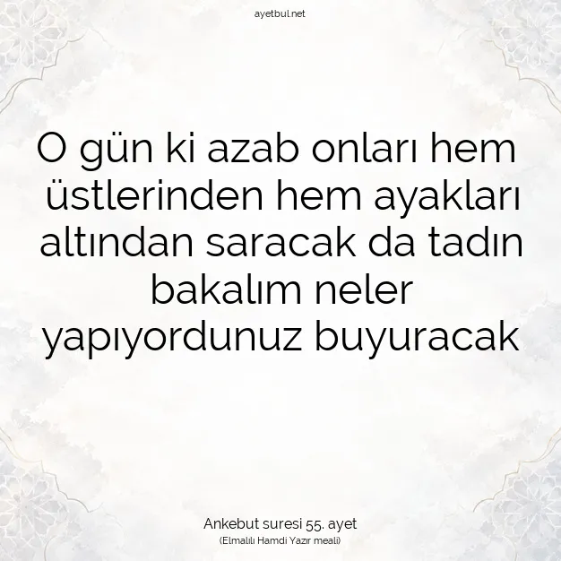 Ayetbul | Kuran Mealleri | Quran | Ankebut suresi 55. ayet