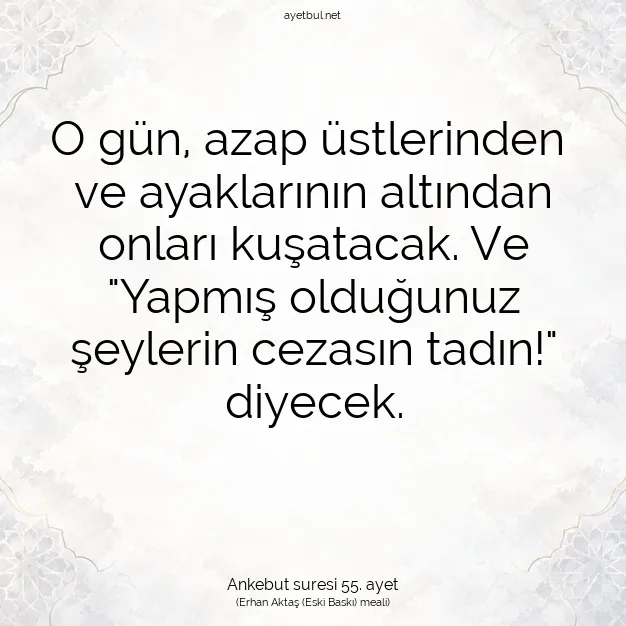 Ayetbul | Kuran Mealleri | Quran | Ankebut suresi 55. ayet