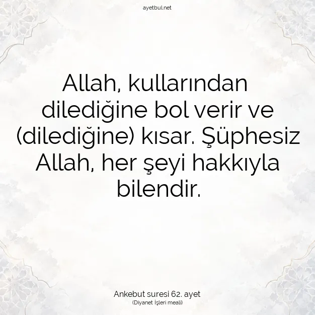 Ayetbul | Kuran Mealleri | Quran | Ankebut suresi 62. ayet