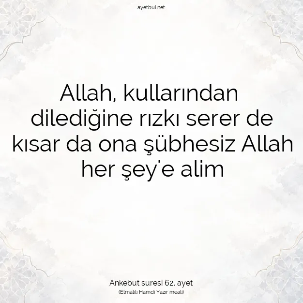 Ayetbul | Kuran Mealleri | Quran | Ankebut suresi 62. ayet
