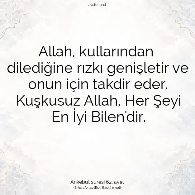 Ayetbul | Kuran Mealleri | Quran | Ankebut suresi 62. ayet