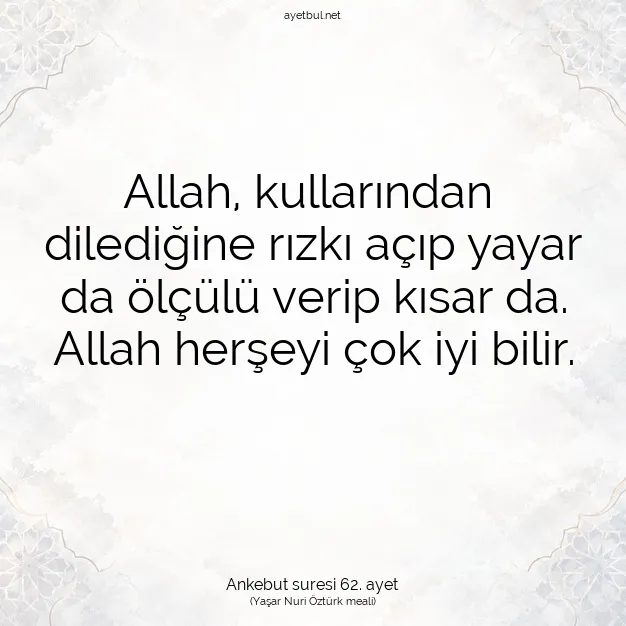 Ayetbul | Kuran Mealleri | Quran | Ankebut suresi 62. ayet