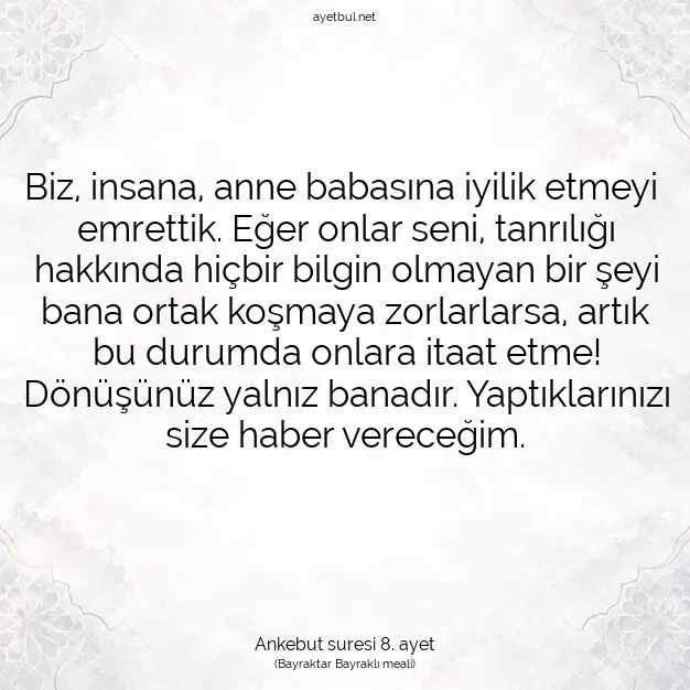 Ayetbul | Kuran Mealleri | Quran | Ankebut suresi 8. ayet