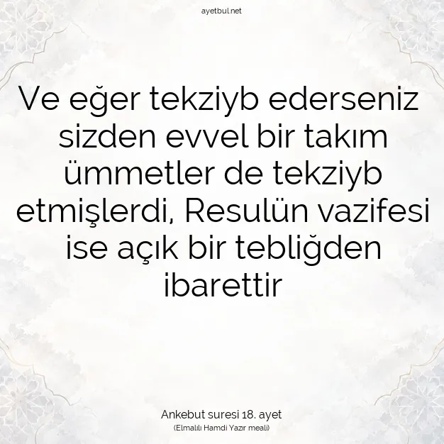 Ayetbul | Kuran Mealleri | Quran | Ankebut suresi 18. ayet