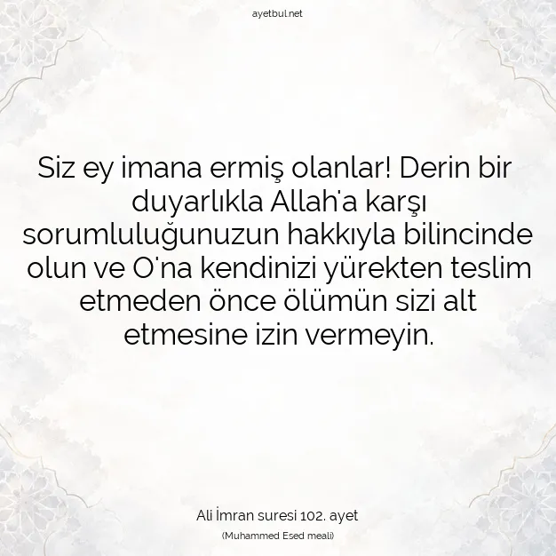 Ayetbul | Kuran Mealleri | Quran | Ali İmran suresi 102. ayet
