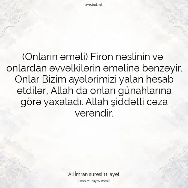 Ayetbul | Kuran Mealleri | Quran | Ali İmran suresi 11. ayet