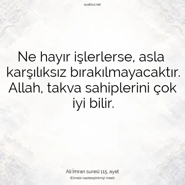 Ayetbul | Kuran Mealleri | Quran | Ali İmran suresi 115. ayet