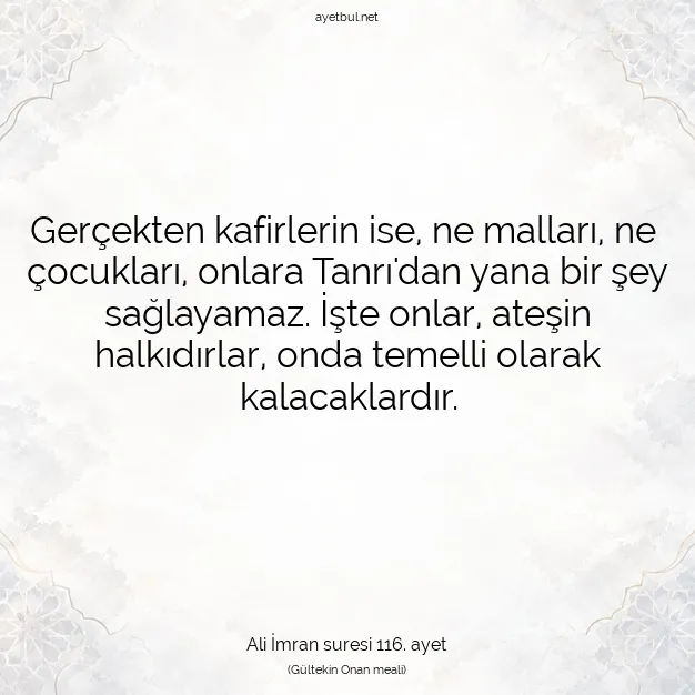 Ayetbul | Kuran Mealleri | Quran | Ali İmran suresi 116. ayet