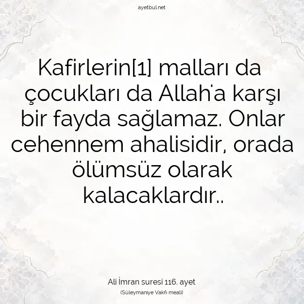 Ayetbul | Kuran Mealleri | Quran | Ali İmran suresi 116. ayet