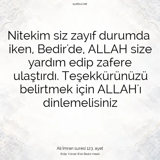 Ayetbul | Kuran Mealleri | Quran | Ali İmran suresi 123. ayet