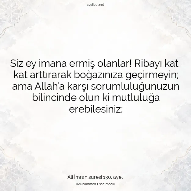 Ayetbul | Kuran Mealleri | Quran | Ali İmran suresi 130. ayet