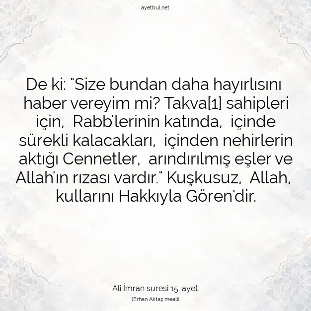 Ayetbul | Kuran Mealleri | Quran | Ali İmran suresi 15. ayet