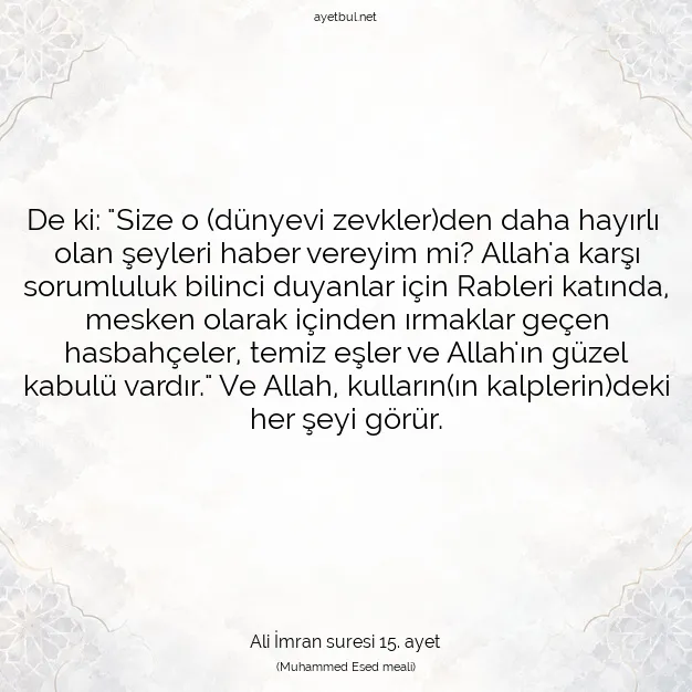 Ayetbul | Kuran Mealleri | Quran | Ali İmran suresi 15. ayet