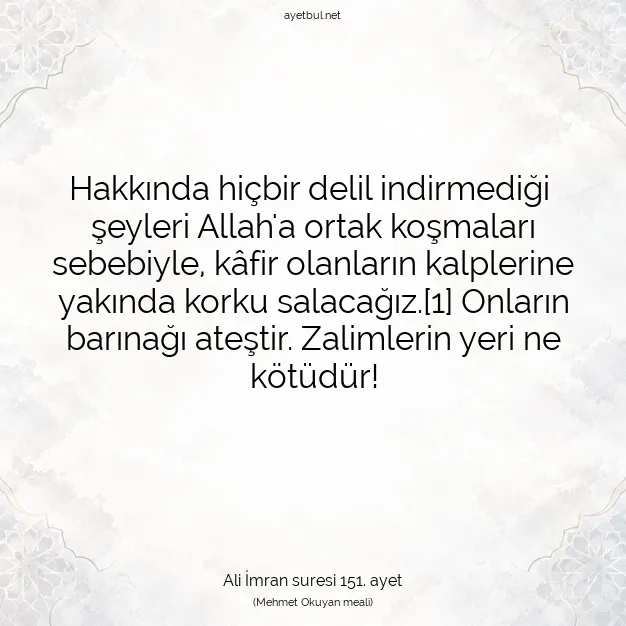 Ayetbul | Kuran Mealleri | Quran | Ali İmran suresi 151. ayet