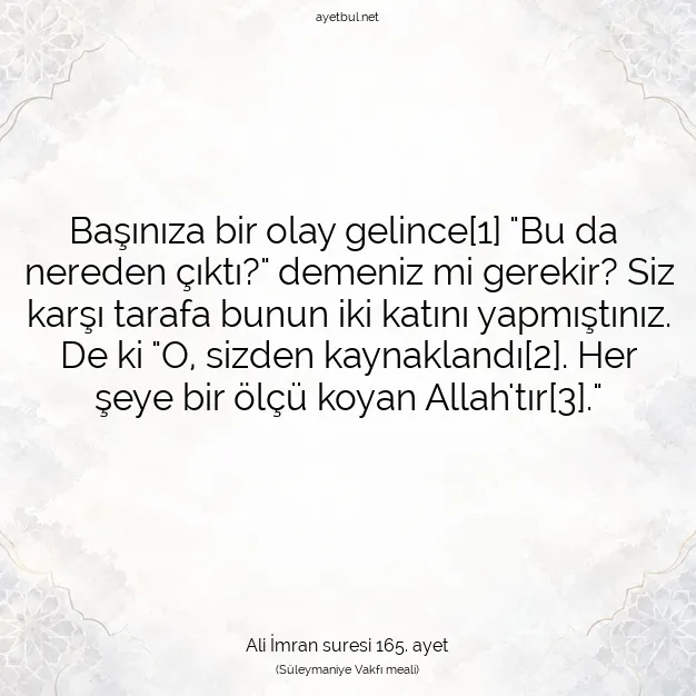 Ayetbul | Kuran Mealleri | Quran | Ali İmran suresi 165. ayet