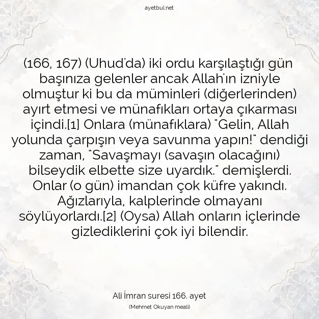 Ayetbul | Kuran Mealleri | Quran | Ali İmran suresi 166. ayet