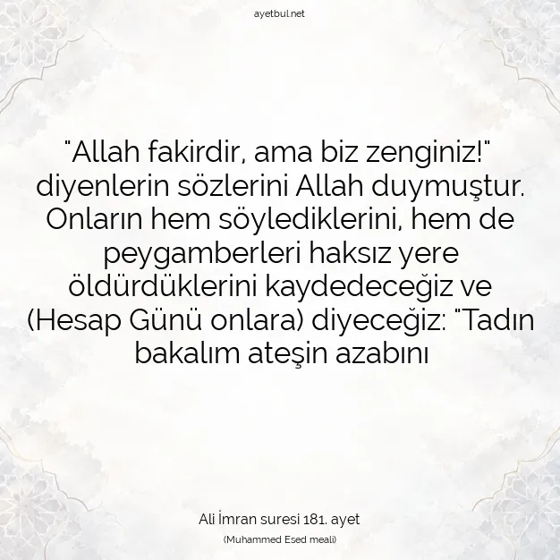 Ayetbul | Kuran Mealleri | Quran | Ali İmran suresi 181. ayet