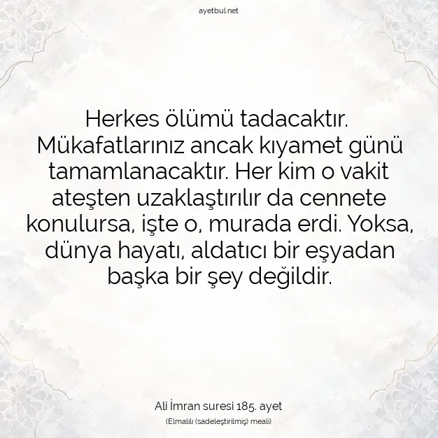 Ayetbul | Kuran Mealleri | Quran | Ali İmran suresi 185. ayet