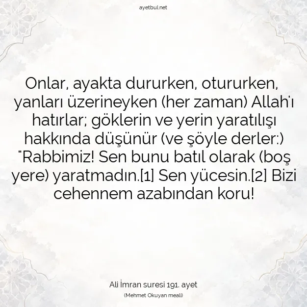 Ayetbul | Kuran Mealleri | Quran | Ali İmran suresi 191. ayet