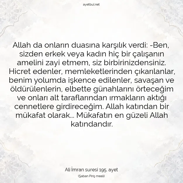 Ayetbul | Kuran Mealleri | Quran | Ali İmran suresi 195. ayet