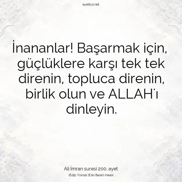 Ayetbul | Kuran Mealleri | Quran | Ali İmran suresi 200. ayet