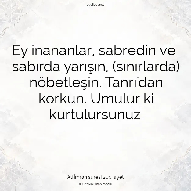 Ayetbul | Kuran Mealleri | Quran | Ali İmran suresi 200. ayet