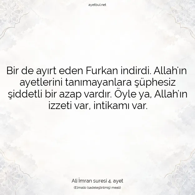 Ayetbul | Kuran Mealleri | Quran | Ali İmran suresi 4. ayet