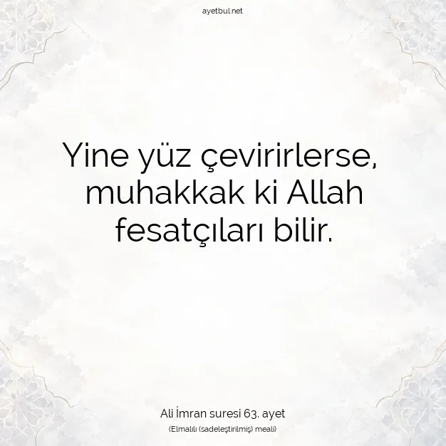 Ayetbul | Kuran Mealleri | Quran | Ali İmran suresi 63. ayet
