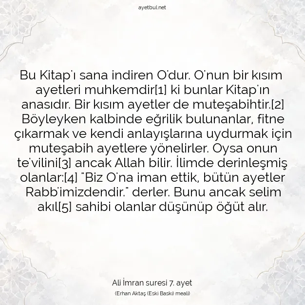 Ayetbul | Kuran Mealleri | Quran | Ali İmran suresi 7. ayet
