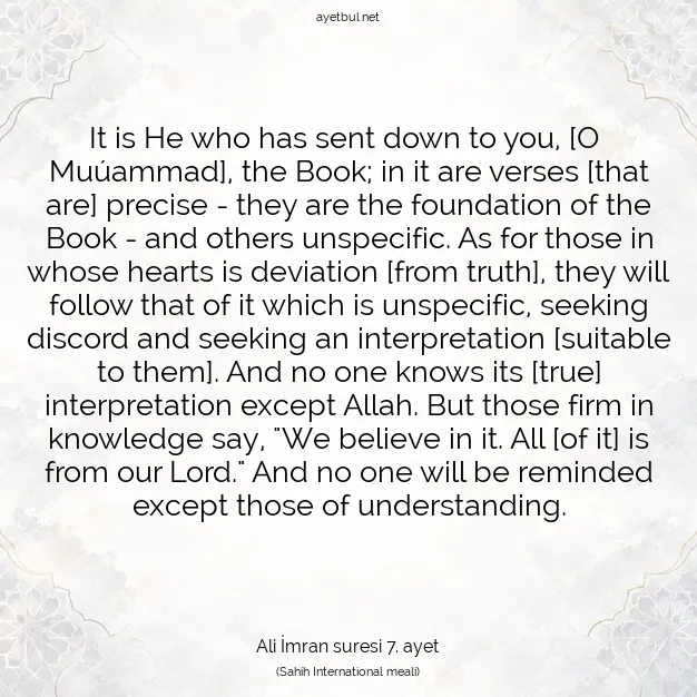 Ayetbul | Kuran Mealleri | Quran | Ali İmran suresi 7. ayet