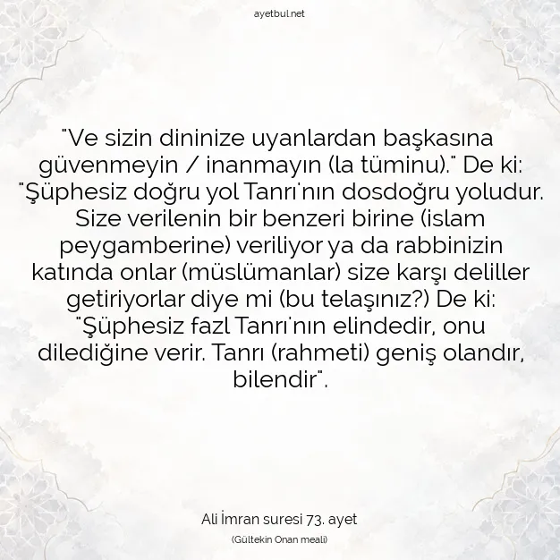 Ayetbul | Kuran Mealleri | Quran | Ali İmran suresi 73. ayet