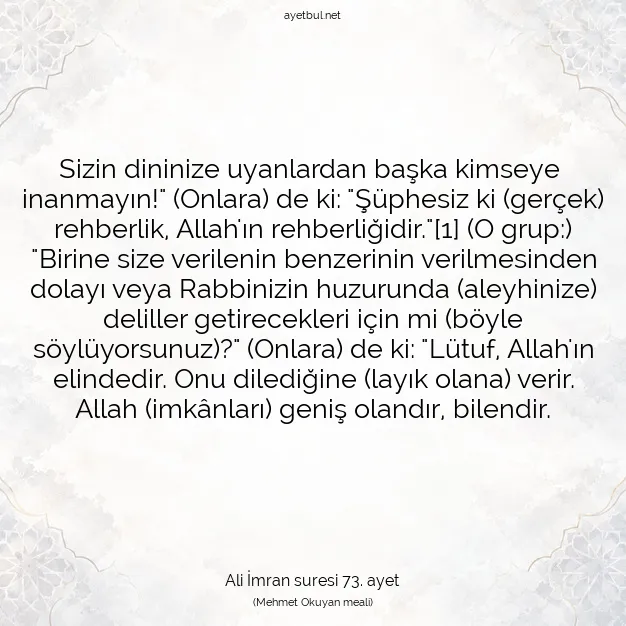 Ayetbul | Kuran Mealleri | Quran | Ali İmran suresi 73. ayet