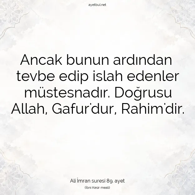 Ayetbul | Kuran Mealleri | Quran | Ali İmran suresi 89. ayet