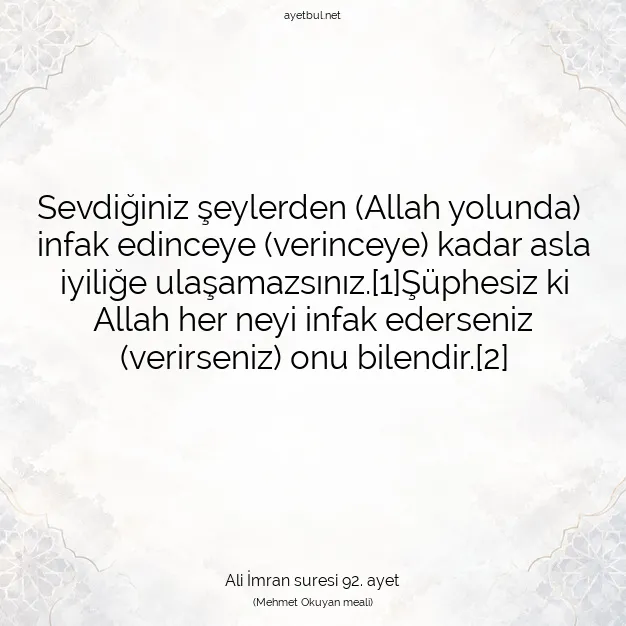 Ayetbul | Kuran Mealleri | Quran | Ali İmran suresi 92. ayet