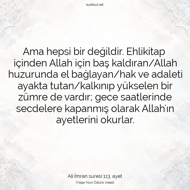Ayetbul | Kuran Mealleri | Quran | Ali İmran suresi 113. ayet
