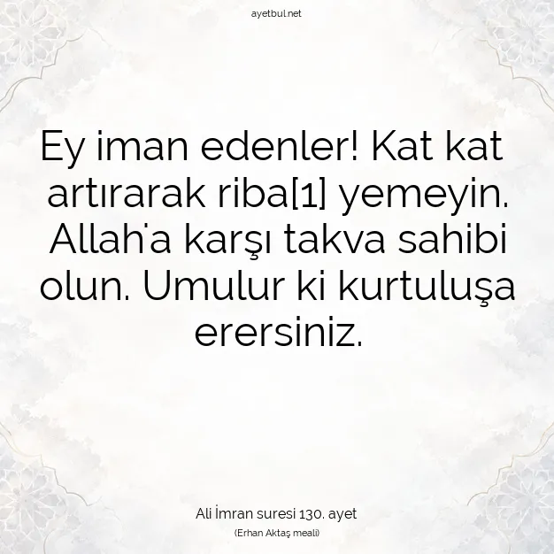 Ayetbul | Kuran Mealleri | Quran | Ali İmran suresi 130. ayet