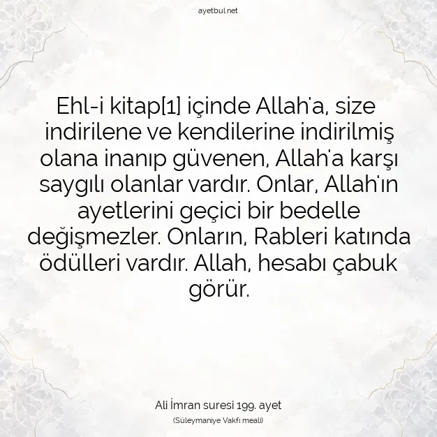 Ayetbul | Kuran Mealleri | Quran | Ali İmran suresi 199. ayet