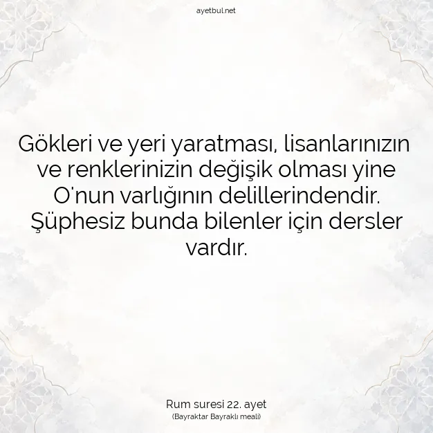Ayetbul | Kuran Mealleri | Quran | Rum suresi 22. ayet