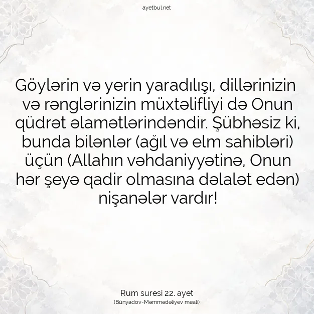 Ayetbul | Kuran Mealleri | Quran | Rum suresi 22. ayet